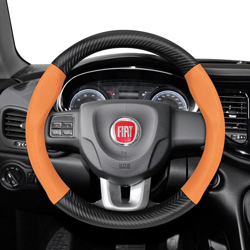 Bpzsw1 Geeignet für Fiat Atmungsaktive Löcher Leder Matt Kohlefaserstruktur Lenkradbezug Geeignet für 500 Grande Punto Evo 169 Ducato Bravo