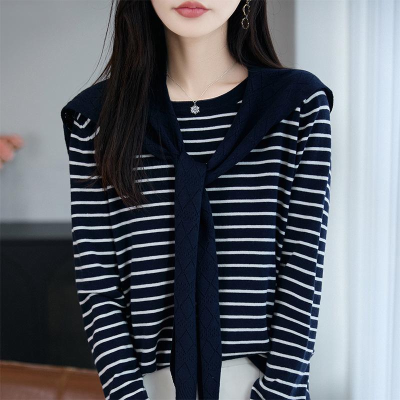 

2025 Ранняя Осень Свободный Полосатый Трикотаж из Шерсти с Длинным Рукавом: Стильная универсальная шаль L