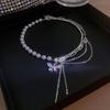 Pearl Stitching Zircon Butterfly Tassel Necklace for Women - Trendy Light Luxury Design