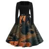 Women's Casual Vintage Dress with Halloween Print Square Neck for Daily Wear