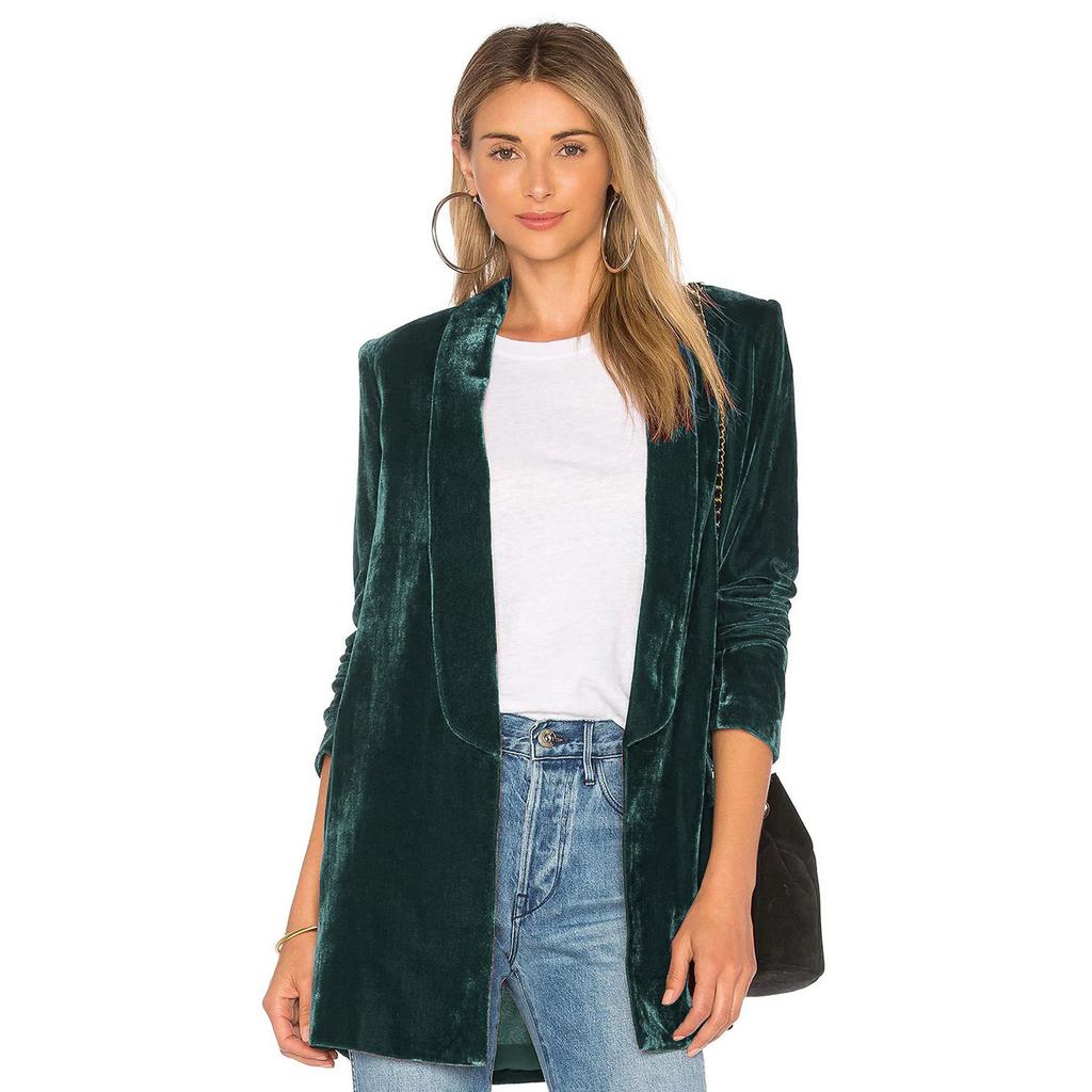 Velvet Blazers For Women Solid Open Front Lapel Cardigan Coat Long Sleeve Fall Winter Office Work Suit Jacket