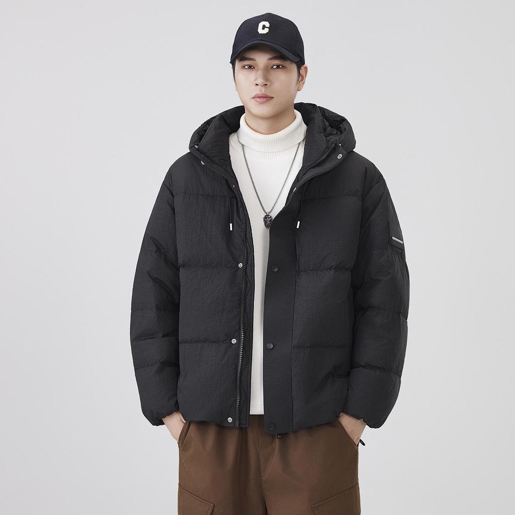 Men's 2025 Fashion Trend Black Hooded Down Jacket - 90% Down, Thick & Warm