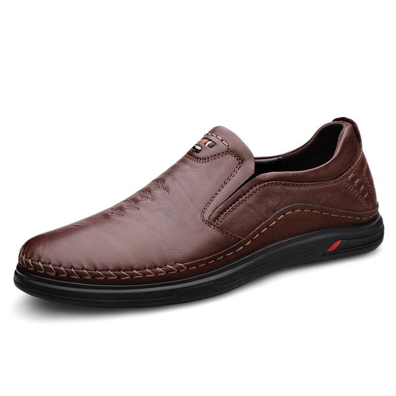 

2025 spring and summer new middle-aged men s non-slip and wear-resistant work shoes breathable, light and comfortable business casual leather shoes 46 коричневый