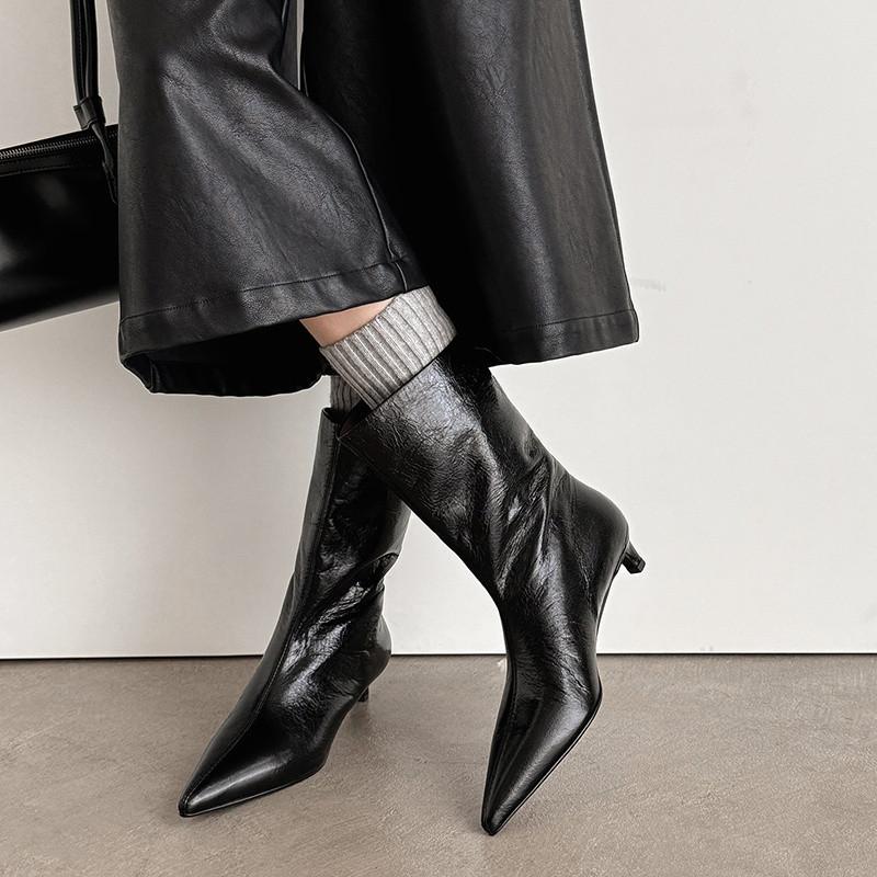 Fashion New Autumn/winter Genuine Leather Women Boots Pointed Toe Shoes for Women Fashion Boots Mid Heels Mid-calf Boots Shoes Versatile