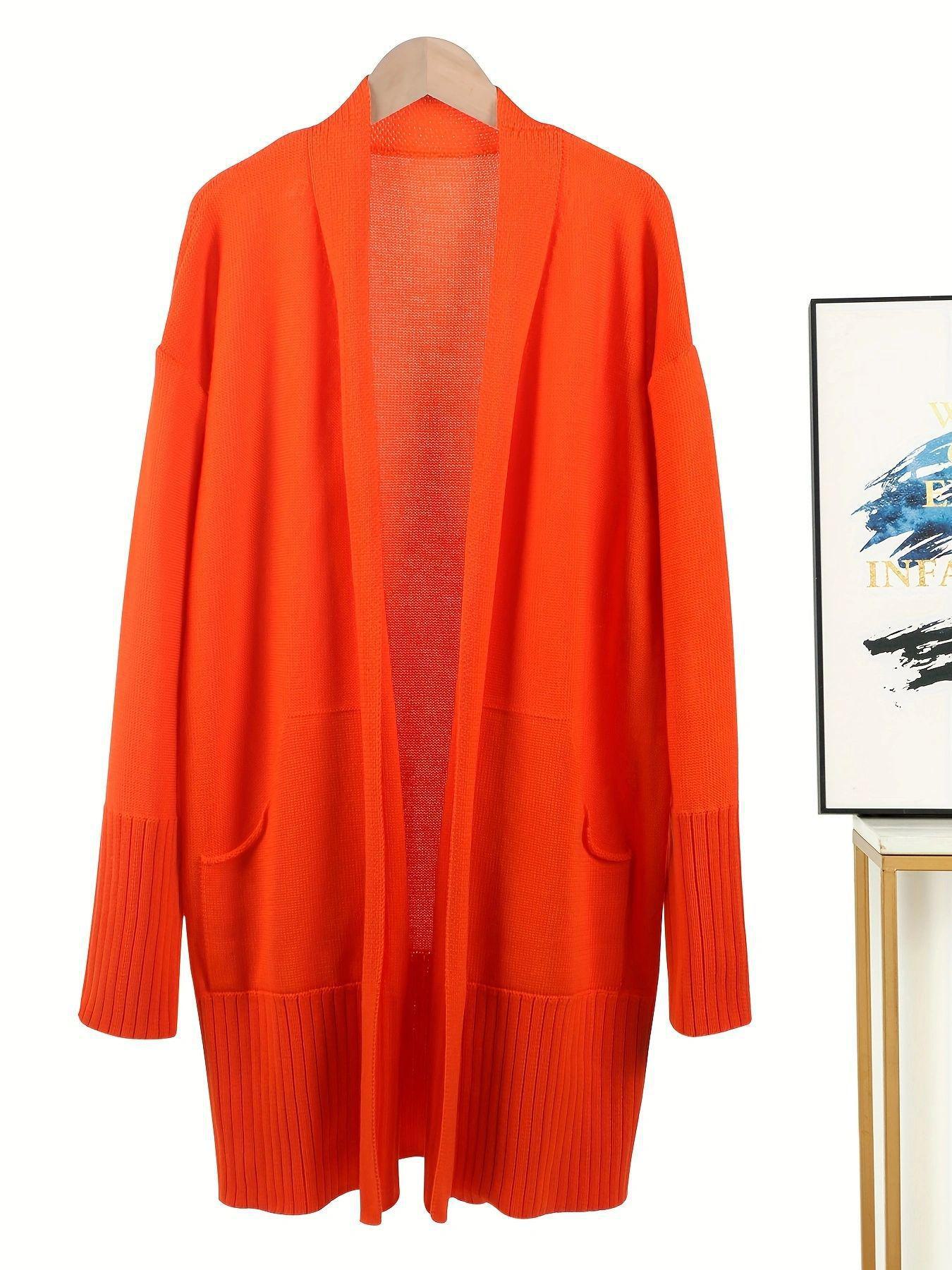 

Европейский и американский женский кардиган весна/осень с карманами - вязаный свитер с длинными рукавами XL оранжевый