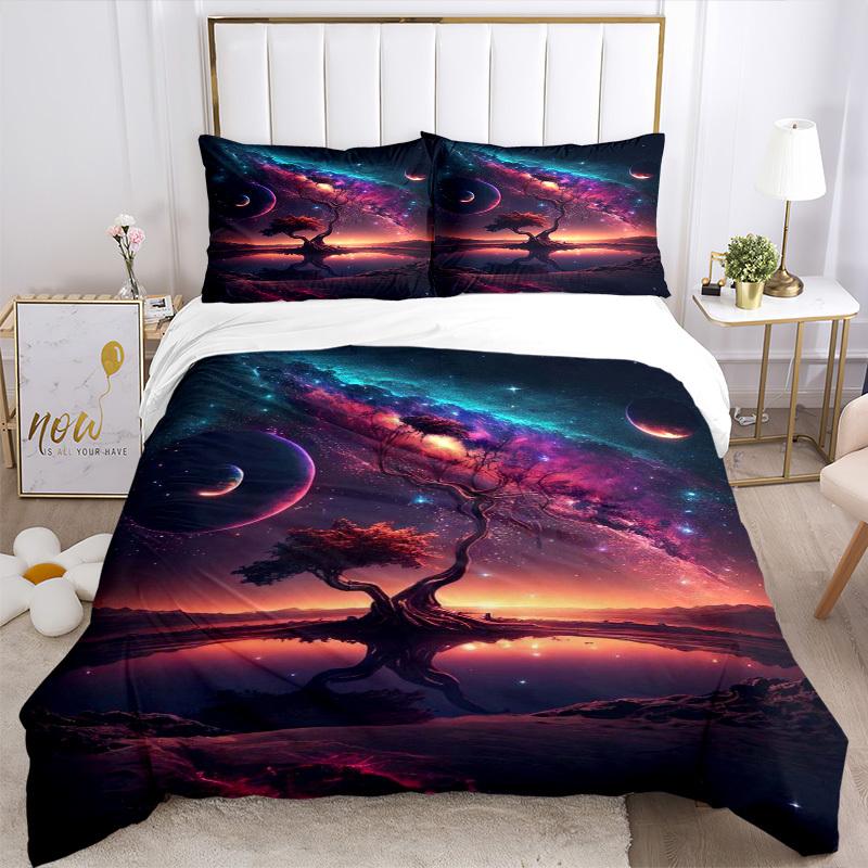3pcs Fantasy Galaxy Tree Bedding Set - Includes One Quilt Cover and Two Pillowcases (No Core) - Home Decor, Festival Gift, Polyester Fabric,