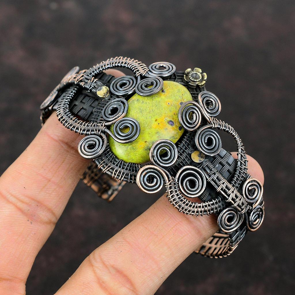 Stichtite Cuff Bracelet Copper Wire Wrapped Bangle Adjustable Cuff Bracelet Gemstone Bangle Copper Wire Jewelry Handmade Bangle Gift For Her