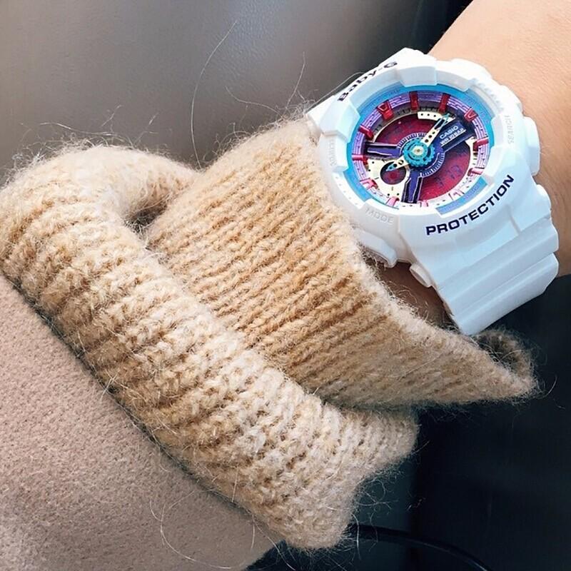 Casio Baby-G Series Trendy Fashion Color Block Waterproof Dual Display Quartz Movement Resin Strap Watch Women watches Red BA-112-7A