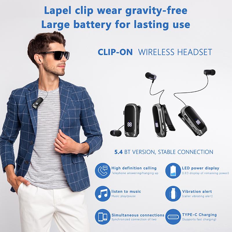 K88 Lavalier Business Wireless Headset Bluetooth 5.4 Calling/Music 20 Hour Vibration Reminder With Mic Noice Cancelling Earphone