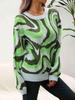 Headless Style Tie-Dye Jacquard Sweater: Loose Color Block Long Sleeve Knitwear for Women