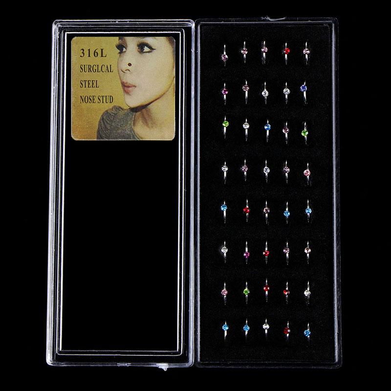 

40 шт. оптом многослойные серьги-гвоздики из нержавеющей стали для носа, кольца для пирсинга тела серебряный