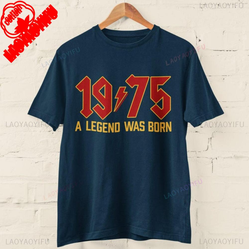 50th Birthday T Shirt 2025 1975 A Legend Was Born Retro Heavy Metal Rock Music Style Fiftieth Gifts for Him Personality Tops