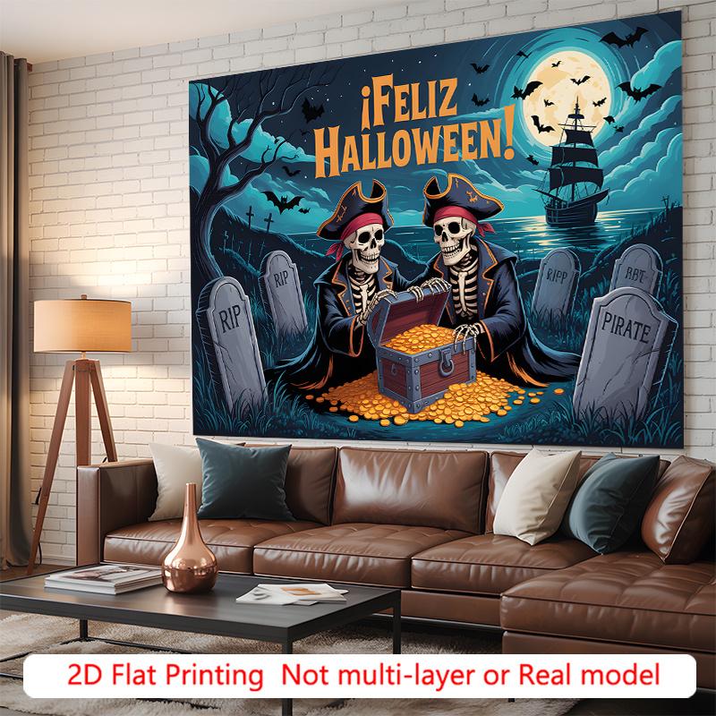 Party Backdrop Halloween Pirate Flat Spooky Skeletons Event Photo Background Party Decor