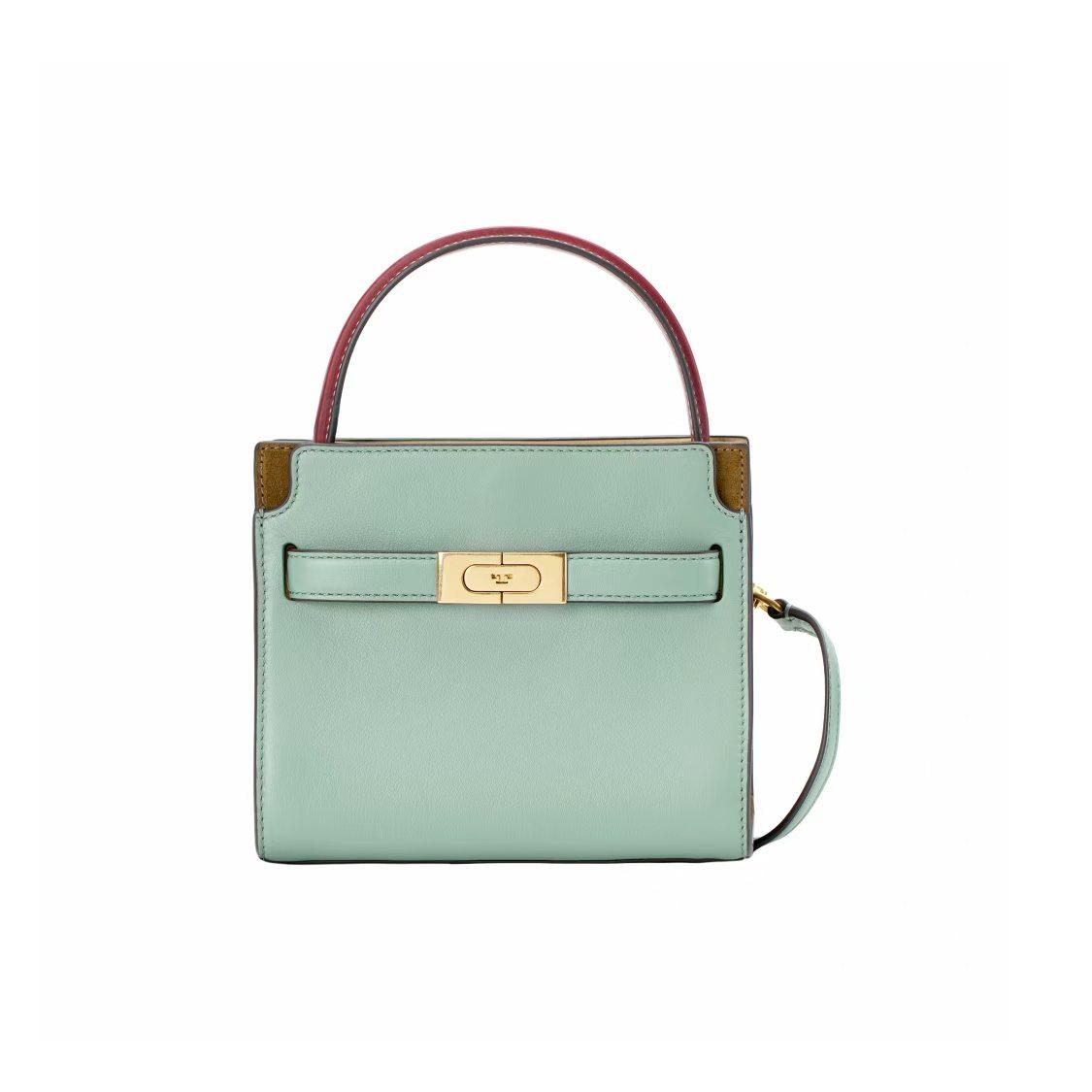 

Tory Burch Lee Radziwill Double Layer Leather Tote Mini Women Handbags Light-Blue 84567-331 Basic Set (Bag+Dust Bag)