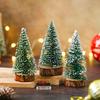 Green Frosted Bottle Brush Christmas Tree Wooden Base(Pack of 3) Small Christmas Tree for Table Home Office Church Decor|Merry Christmas Decorations