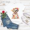 Femme Tshirt Funny Hat Wearing Watercolor Print Dog Cute Animal Print Tshirt Women Fashion Trend 90s Tshirt Dog Lover Tshirt