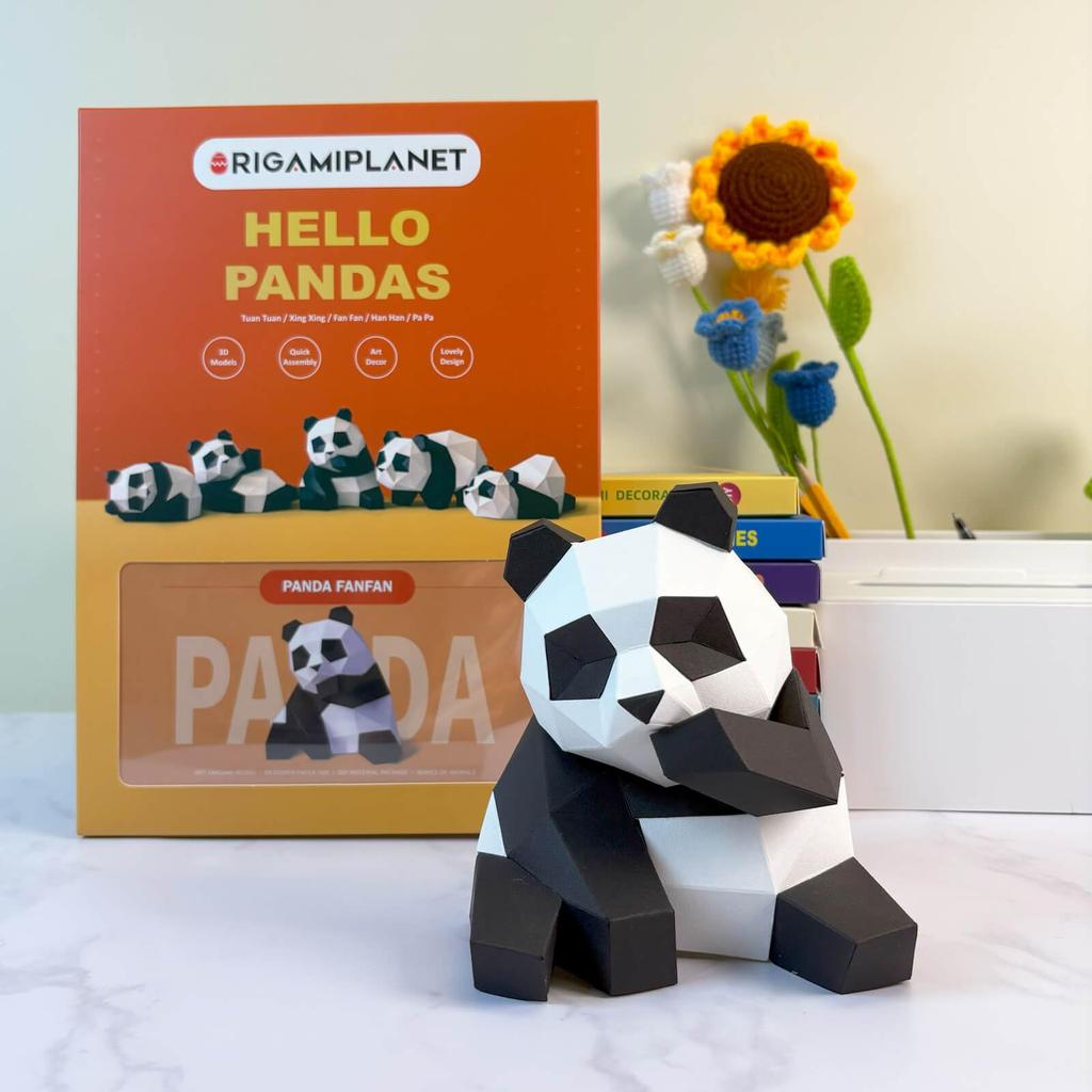 ORIGAMIPLANET 3D Origami Paper Craft Kit Panda Fun DIY 3D Panda Paper Art Model for Teens Easy Handmade Animal Figure Sculpture Gift Set for Bookshelf