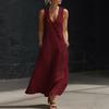 Frühling und Sommer TikTok Europäischer und Amerikanischer fauler Stil V-Ausschnitt Knöpfe Baumwolle und Leinen Langes Kleid Ärmelloses Weste Kleid Langes Kleid
