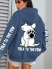 Talk To The Paw Cartoon Dog Printwomens Hoodies Loose Y2K Hoody Fleece Pocket Hoodie Autumn Multicolor Female Sportswear