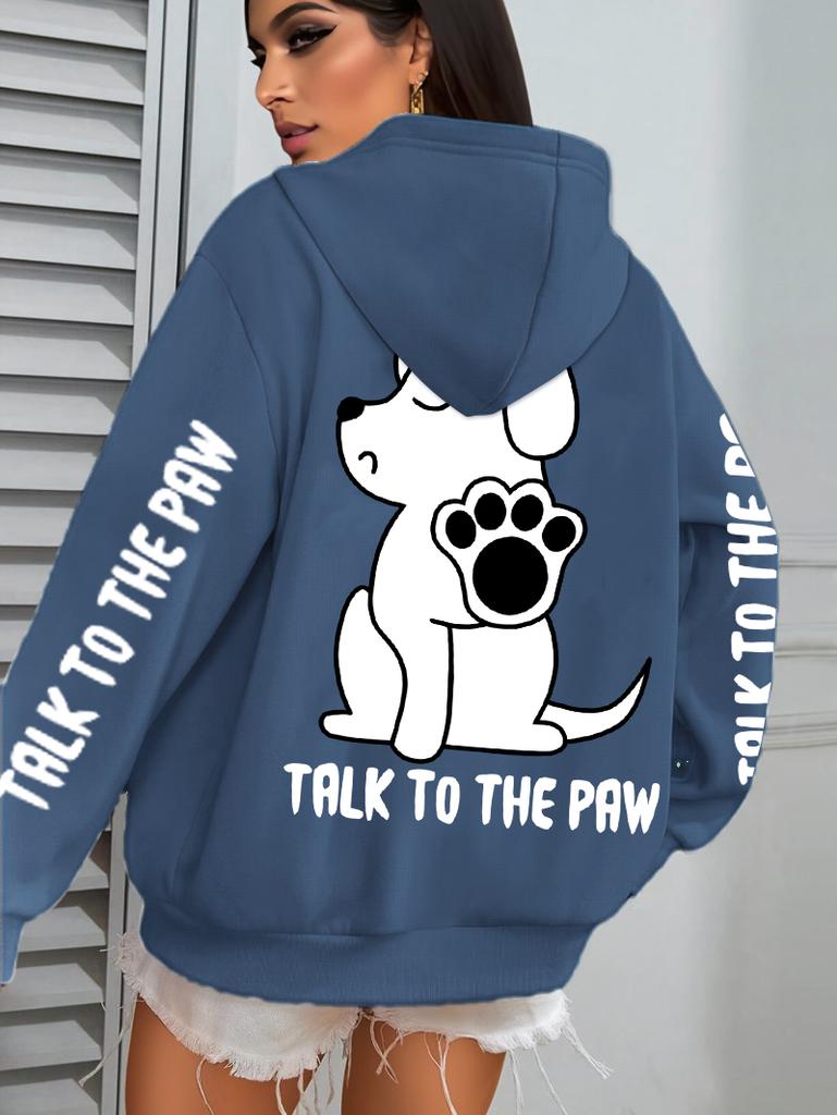 Talk To The Paw Cartoon Dog Printwomens Hoodies Loose Y2K Hoody Fleece Pocket Hoodie Autumn Multicolor Female Sportswear