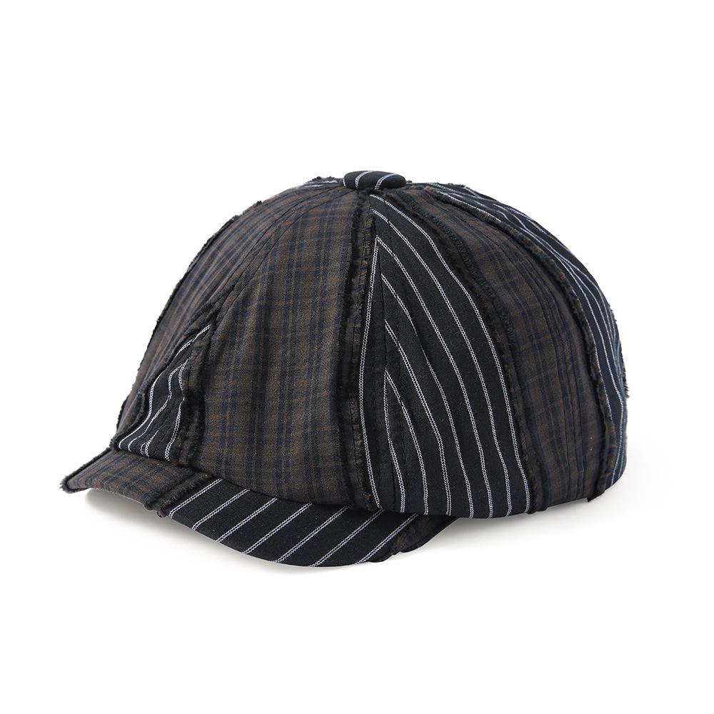 Spring Summer Light Plaid Forward Hat Men Vintage Striped Paintwork Hat Newsboy Hat