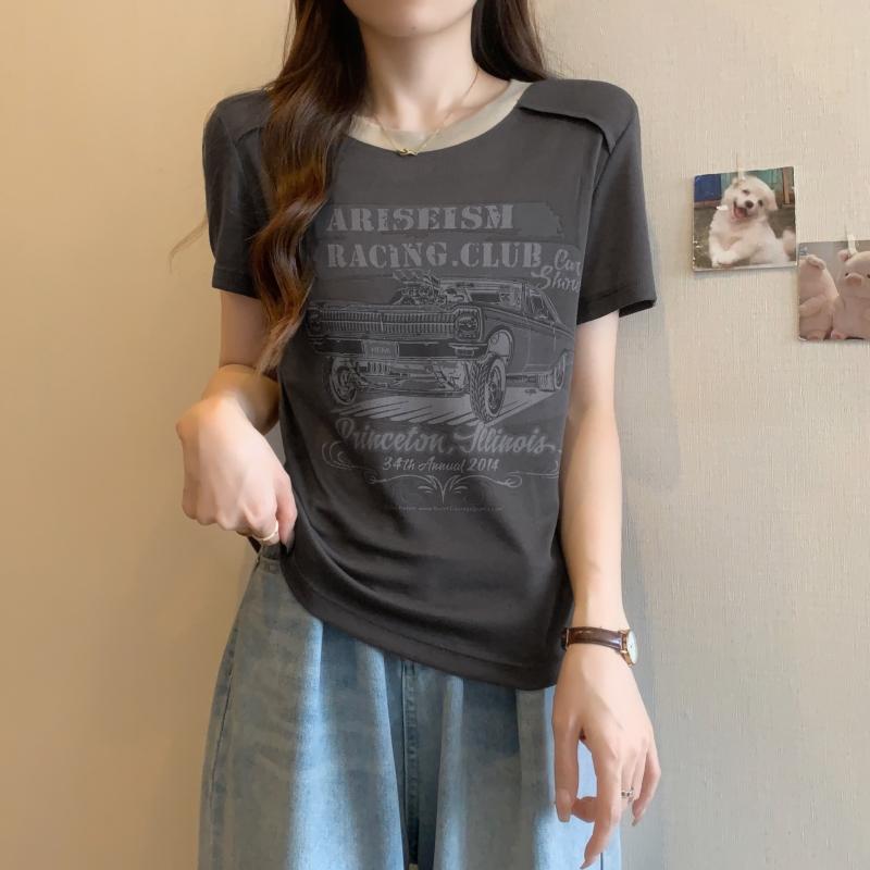Summer pure cotton Short Sleeve T-Shirts for Women harajuku letter print Simple Casual slim Soft All-Match y2k Tops Tees Fashion