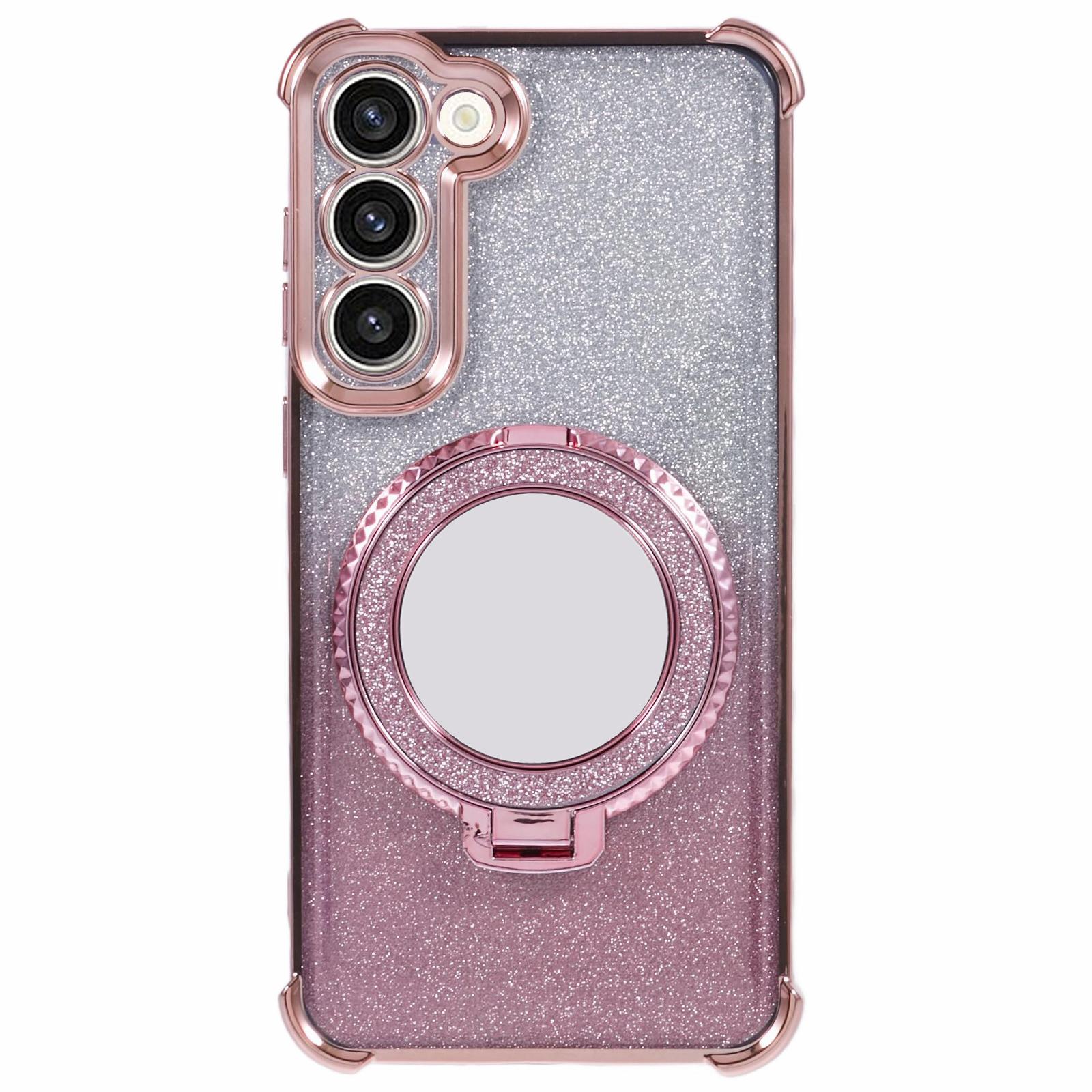 

For Samsung Galaxy S23+ Case Glitter Gradient TPU Phone Cover Ring Holder Mirror D