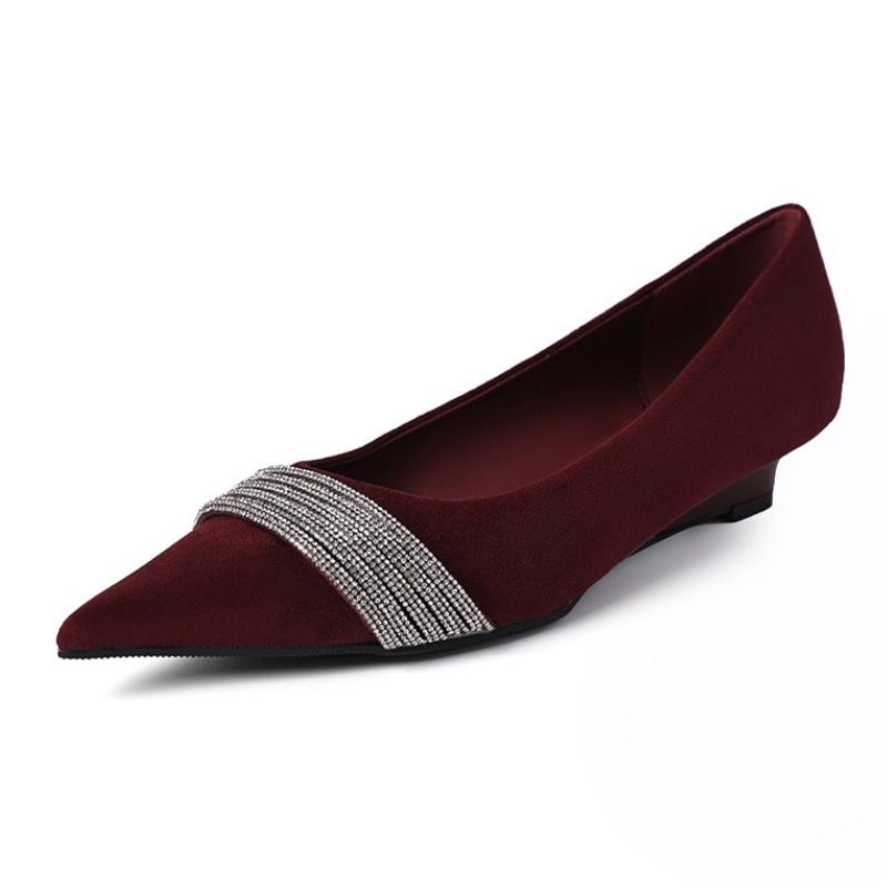 Fashion Luxury Rhinestone Satin Designer Brand High Heels Women Sexy Pointed Toe Soft Leather Wedges Shoes Elegant Comfortable Pumps