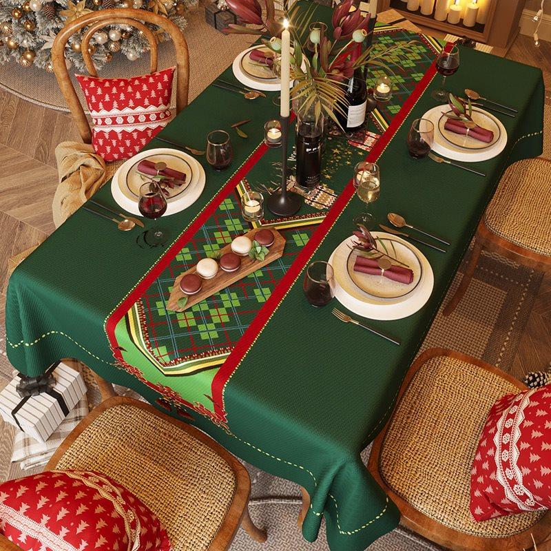 Tischdecke für Zuhause, Weihnachten, Neujahr, festlich, rot, rechteckige Tischdecke, Couchtisch-Tischdecke im Weihnachtsstil, Tischdecke aus Baumwolle und Leinen