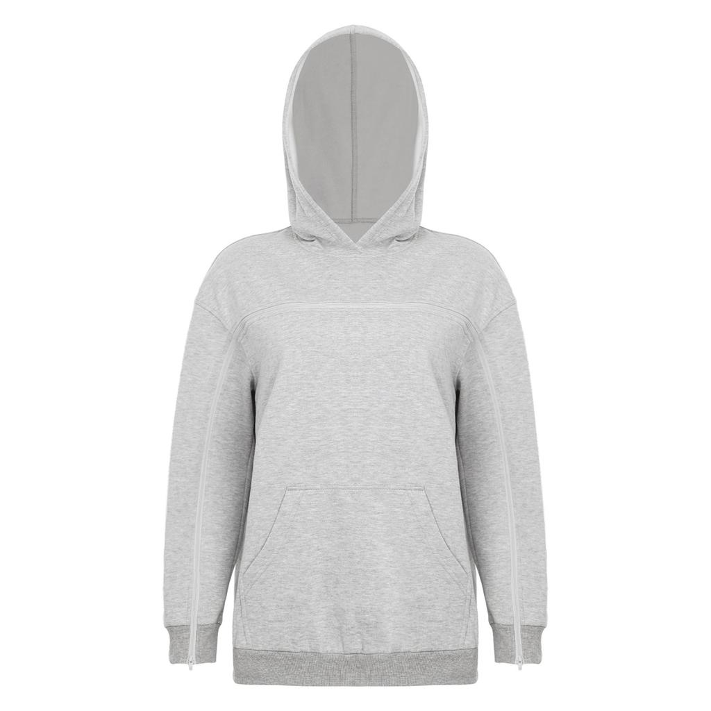 Women Fleece-Lined Adaptive Hoodie Full Arm Chest Access Long Sleeve Pullover Sweatshirt with Pocket for Dialysis Recovery