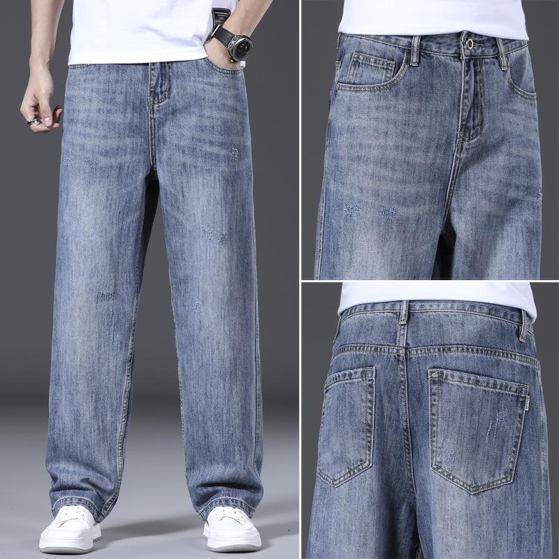Straight-leg Jeans For Men, Loose And Trendy, Straight-leg, All-match Youth Jeans, Men s American High Street Trousers 28 светло-синий