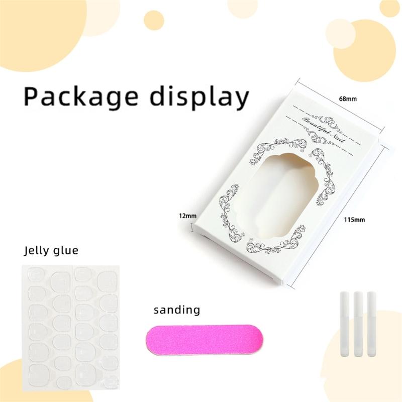 24 Stück Vollabdeckende Aufklebenägel mit Herzdesigns Französische Spitze Falsche Nägel Quadratische Press-On-Nägel Maniküre-Zubehör