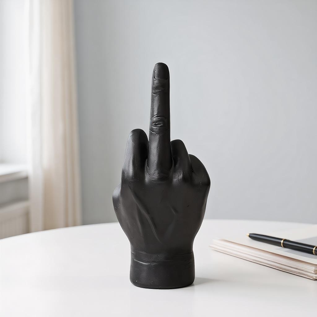 Black Gold Middle Finger Gesture Polyresin Sculpture Modern Home Decor Accessory