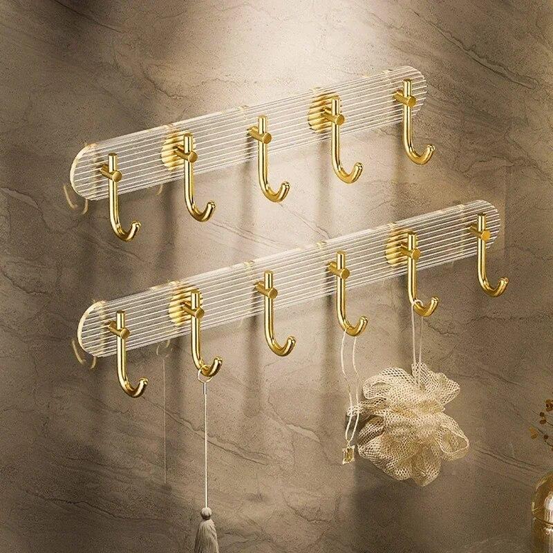 Luxury Bathroom Hooks Gold Silver No Drilling Wall Hanging Hook Self-adhesive Towel Bag Holders Clothes Punch-free Hanger