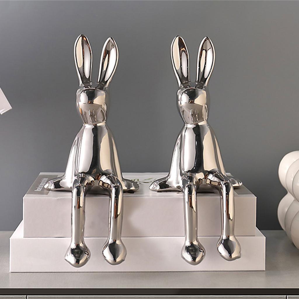 Color Ceramic Bunny Figurine Statue Decorative Animal Sculpture for Bookshelf Living Room and Bedroom