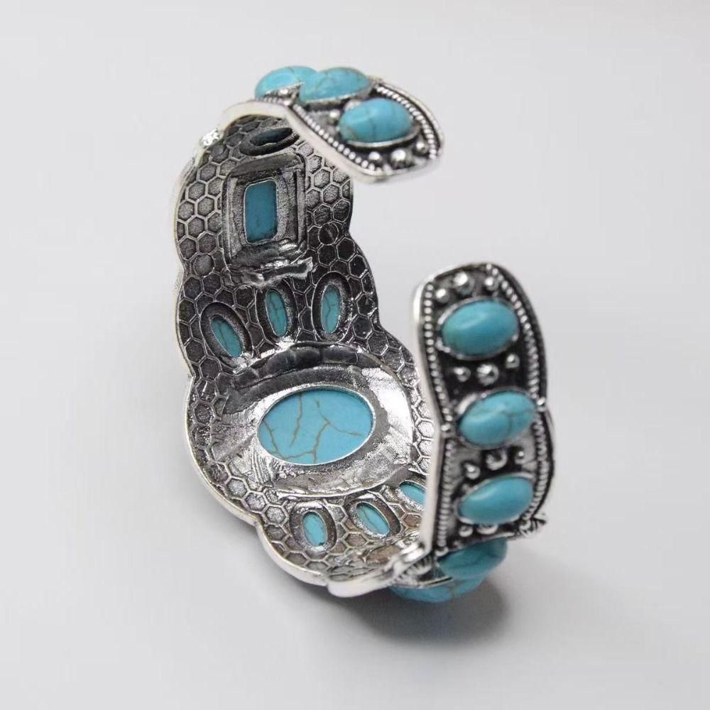 Geometric Bohemian Bangles C-shaped Wide Elastic Bangle Creative Turquoise Bracelet Decoration