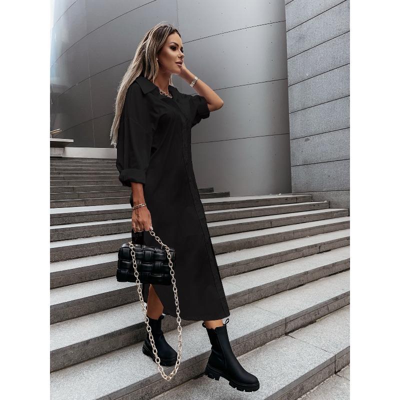 Wish autumn fashion split loose casual solid color shirt skirt women's clothing