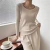 autumn and winter new low round neck long-sleeved slim-fit jumper stacked with simple solid color bottoming shirt top women