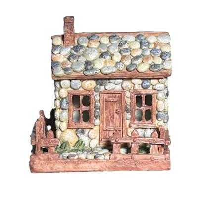 Miniaturní kamenný dům z pryskyřice Mini rustikální kamínkový dům s LED světlem Pohádková zahrada Mikro krajinná dekorace pro Bonsai Mech Terárium Řemesla