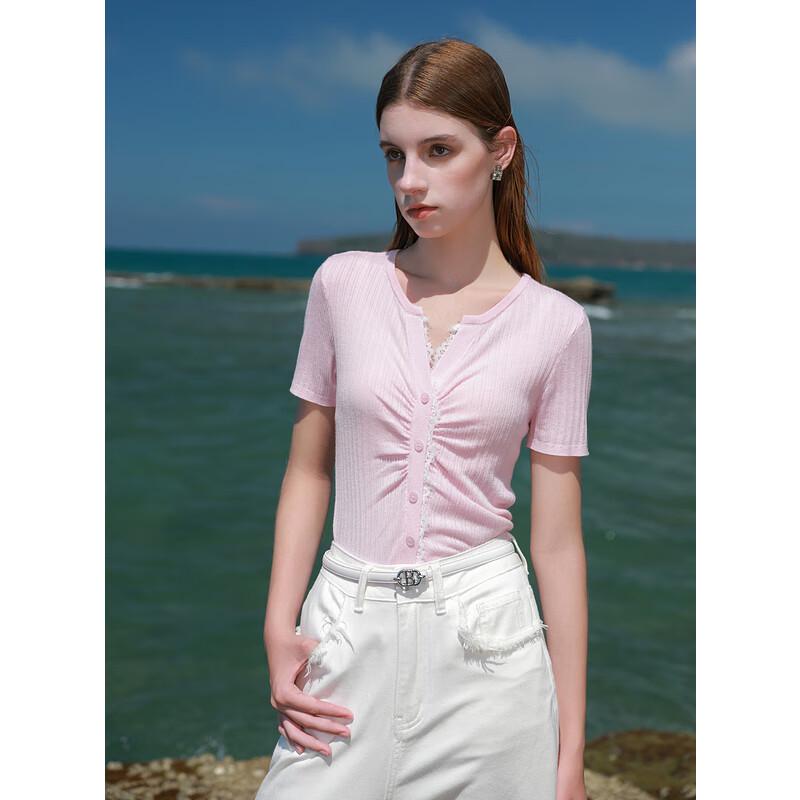 Sancai 2025 Summer Lace Trim Knit Top