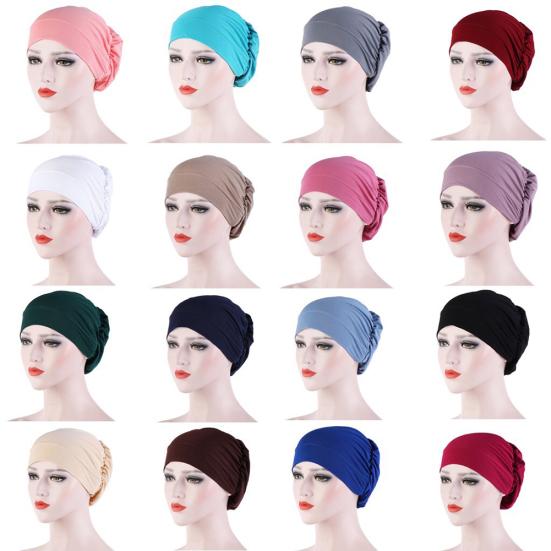 Women Small Solid Color Soft Knotted Night Sleep Beanie Bonnet Chemo Hat Cover