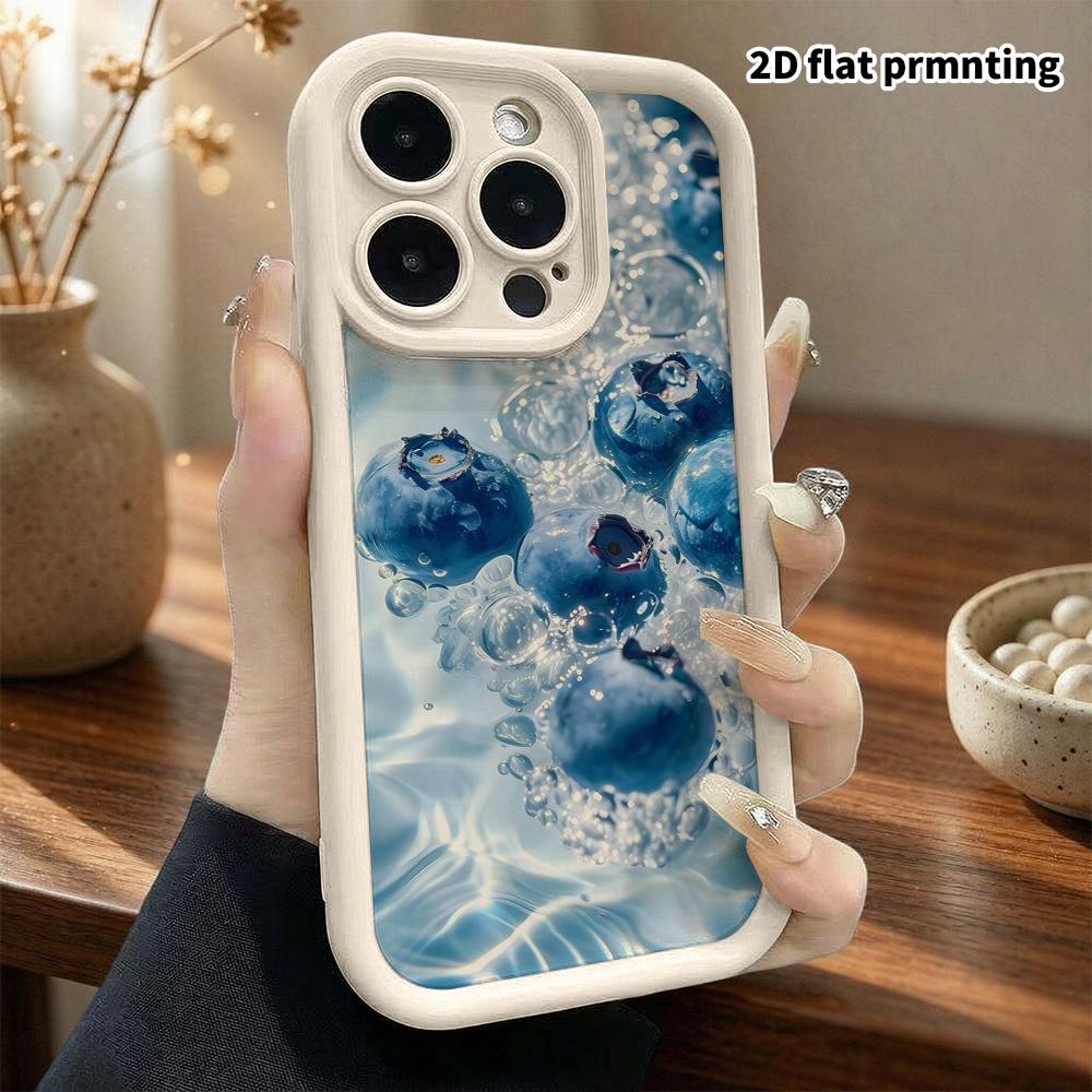 Phone Case: 2D flat design suitable for iPhone 18 17 16 15 14 13 Pro tiered protective case, bubble blueberry, Christmas and Halloween gifts