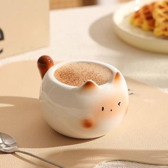 Ceramic Coffee Mug 210ml Cute Cat Espresso Cup with Tail Handle Microwave Dishwasher Safe
