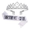 Crown Headband with Ribbon Shiny Rhinestones Headpiece Lightweight Design Stunning Sparkling Ribbon Feminine Slogans