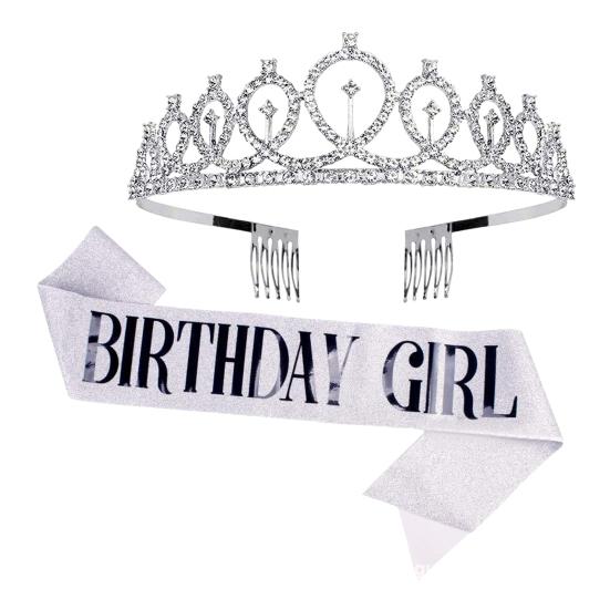 Crown Headband with Ribbon Shiny Rhinestones Headpiece Lightweight Design Stunning Sparkling Ribbon Feminine Slogans
