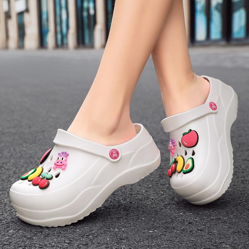 Dámské letní sandály s uzavřenou špičkou, 7 cm vyšší boty se zahradními dírkami