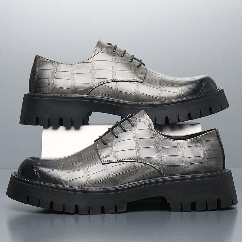 Men 4CM Platform Breathable Dress Business Formal Oxford Shoes Thick Sole Big Toe Casual Anti-Slip Comfortable Work Leather Shoe