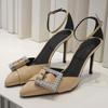 Fashion Fashion Word Belt After The Empty Single Shoes Bao Toe Sandals 2025 Spring New Square Buckle Pointed High Heels For Women Stilet