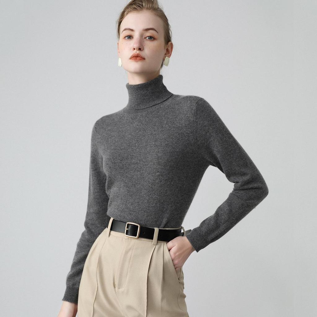 Women's Cashmere High Neck Slimming Sweater - Long Sleeve, Warm, Elegant Autumn/Winter Knitwear Top