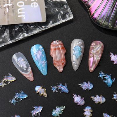 30/50/100Pcs Dolphin Jellyfish Nail Art Decorations Shark Starfish Marine Creatures Series Nail Charms Diy Nail Accessories